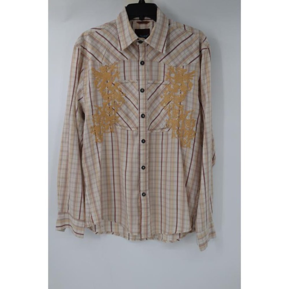 roar shirt Mens Large embroidered long sleeve button up plaid cowboy western